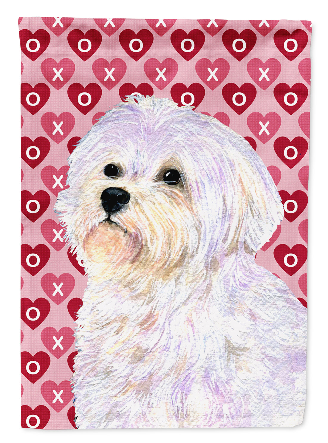 Maltese Hearts Love and Valentine's Day Portrait House Flag 28x40 Porch Sleeve Pole Decorative Outside Yard Banner Artwork Wall Hanging, Polyester