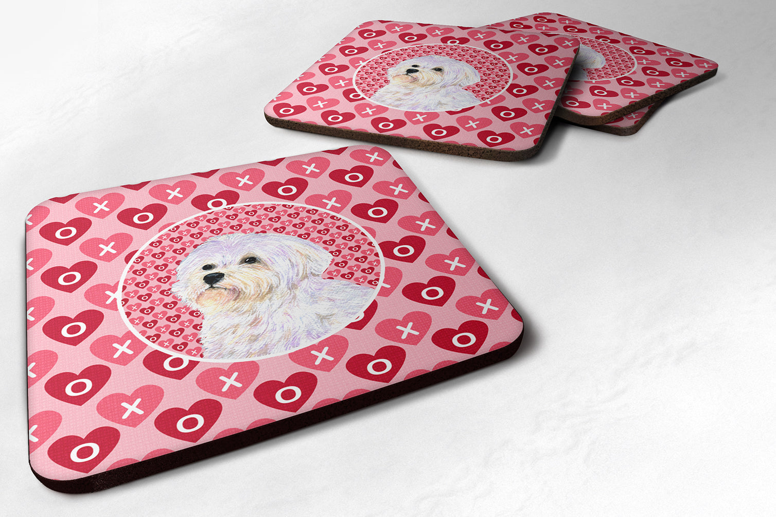 Maltese Hearts Love and Valentine's Day Portrait Foam Coasters Set of 4 Cup Coasters for Indoor Outdoor, Tabletop Protection, Anti Slip, Mouse pad Material