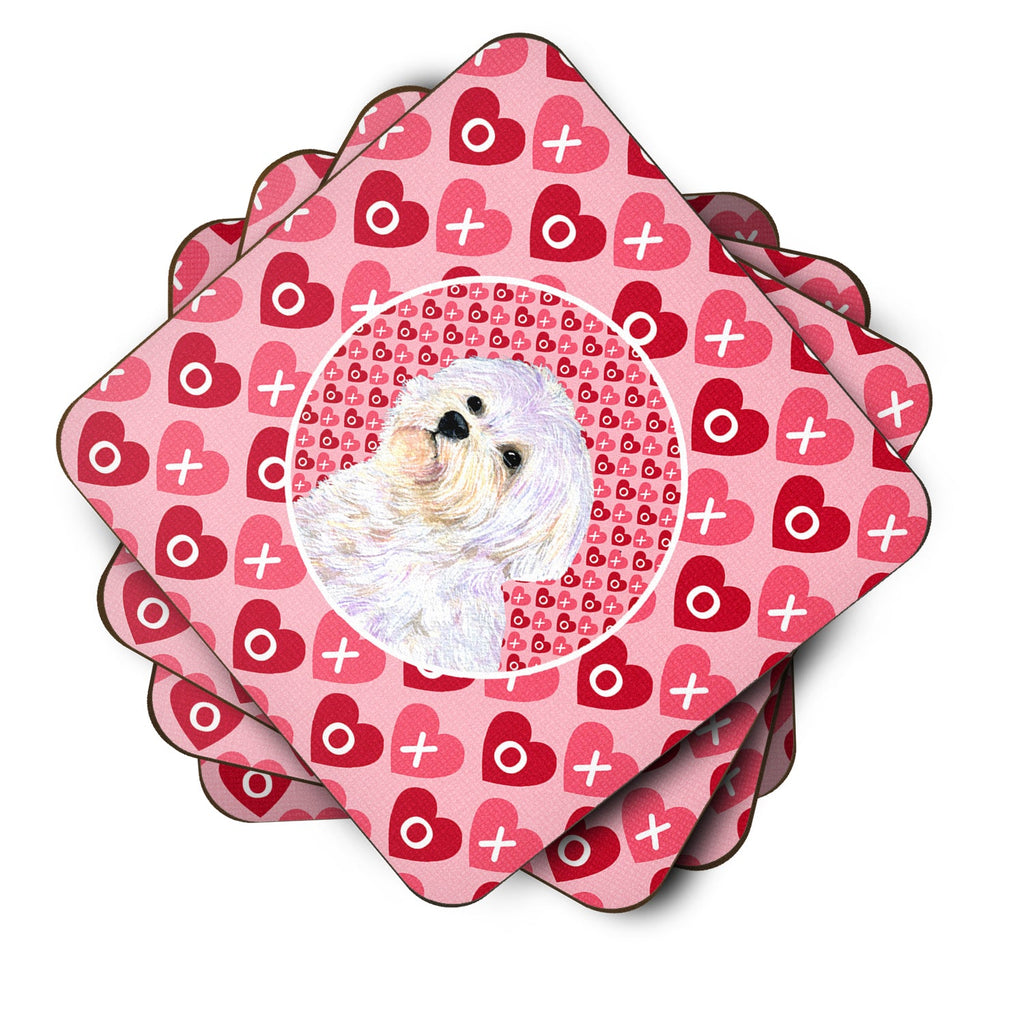 Maltese Hearts Love and Valentine's Day Portrait Foam Coasters Set of 4 Cup Coasters for Indoor Outdoor, Tabletop Protection, Anti Slip, Mouse pad Material
