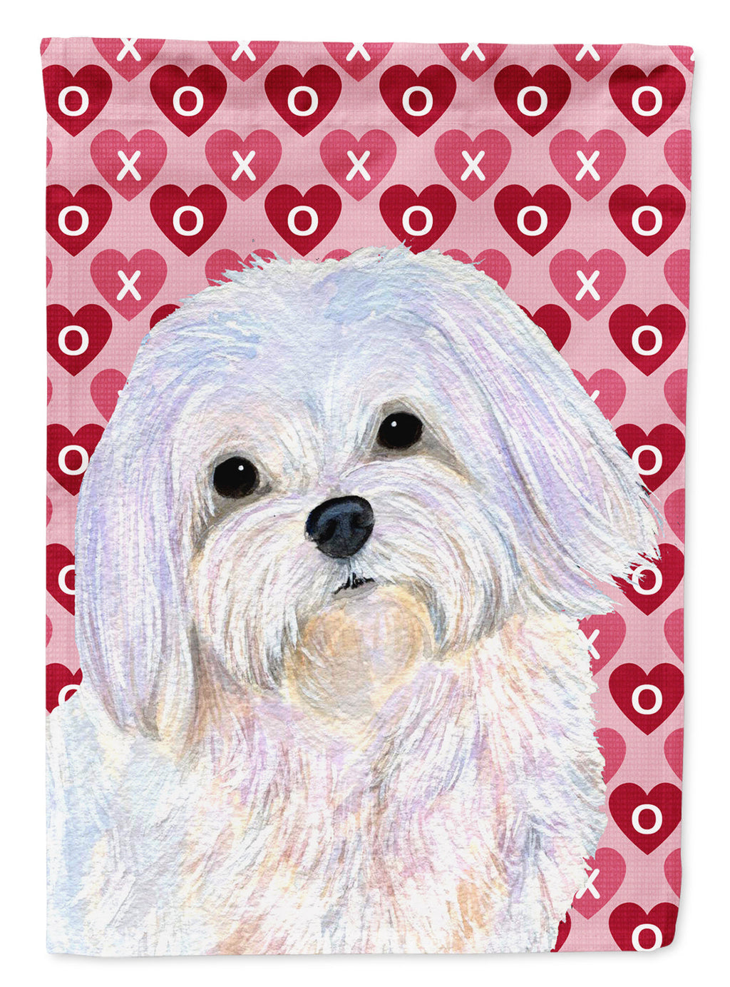 Maltese Hearts Love and Valentine's Day Portrait House Flag 28x40 Porch Sleeve Pole Decorative Outside Yard Banner Artwork Wall Hanging, Polyester