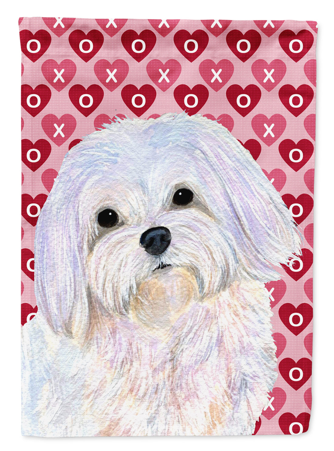 Maltese Hearts Love and Valentine's Day Portrait House Flag 28x40 Porch Sleeve Pole Decorative Outside Yard Banner Artwork Wall Hanging, Polyester