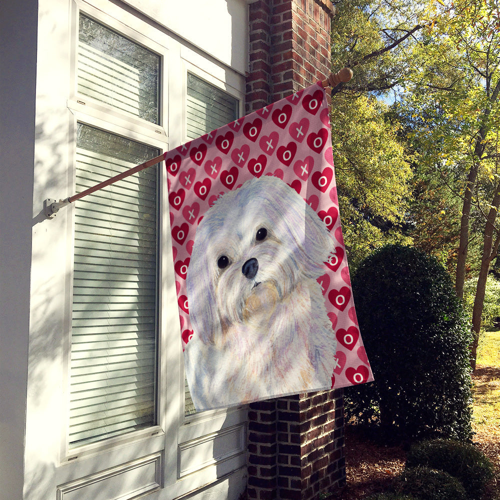 Maltese Hearts Love and Valentine's Day Portrait House Flag 28x40 Porch Sleeve Pole Decorative Outside Yard Banner Artwork Wall Hanging, Polyester