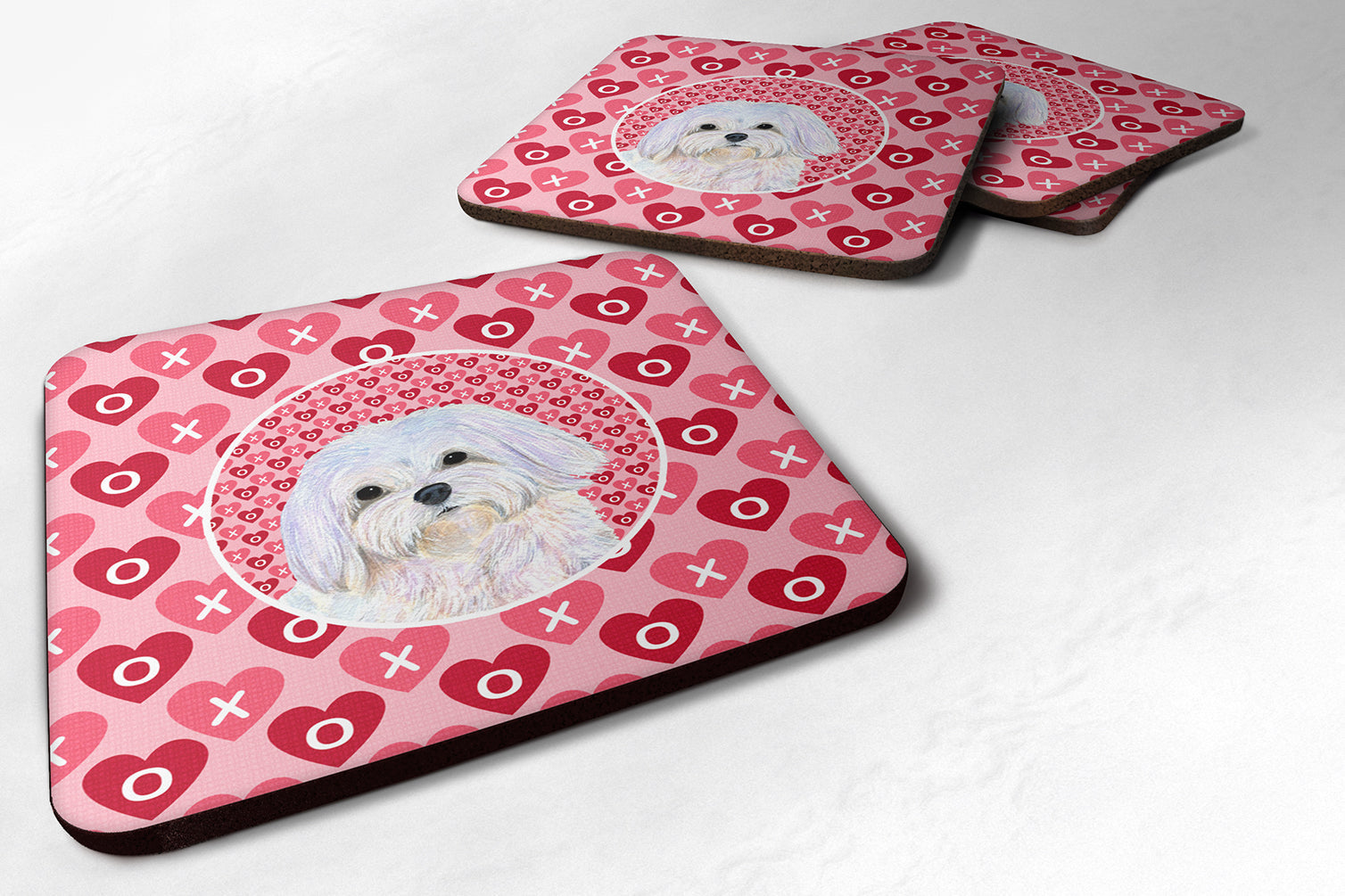 Maltese Hearts Love and Valentine's Day Portrait Foam Coasters Set of 4 Cup Coasters for Indoor Outdoor, Tabletop Protection, Anti Slip, Mouse pad Material
