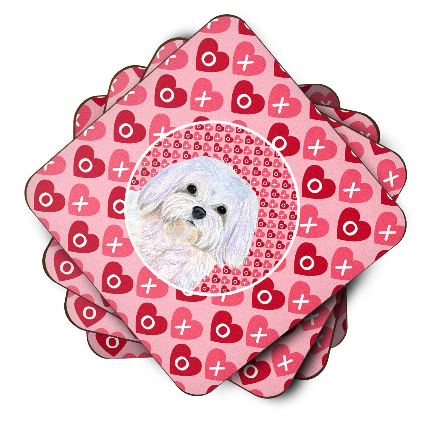 Maltese Hearts Love and Valentine's Day Portrait Foam Coasters Set of 4 Cup Coasters for Indoor Outdoor, Tabletop Protection, Anti Slip, Mouse pad Material