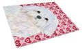 Maltese Hearts Love and Valentine's Day Portrait Cutting Board Tempered Glass Kitchen Cutting Surface, Heat Resistant Chopping, Non-Slip Feet, Food Prep & Serving