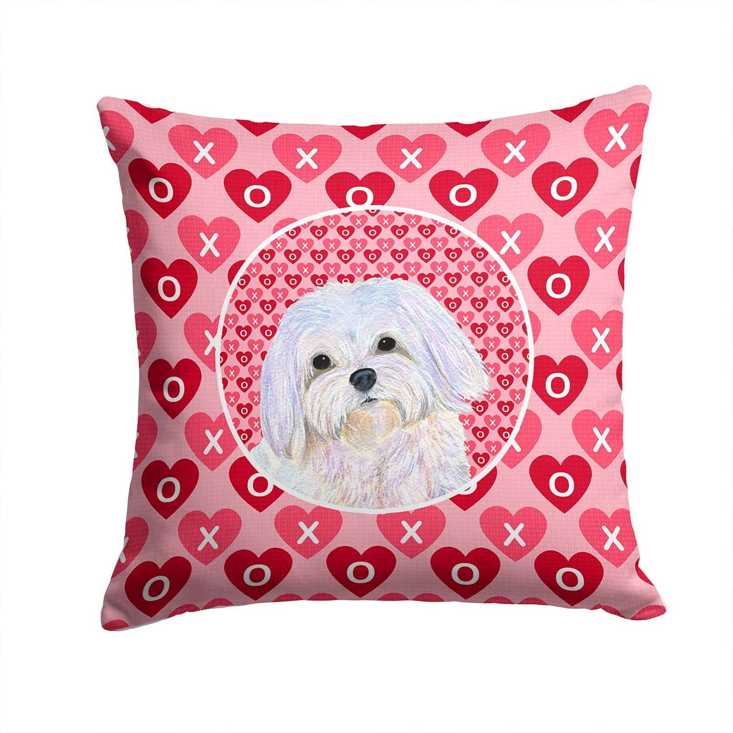 Maltese Hearts Love and Valentine's Day Portrait Decorative Throw Pillow 14x14 Indoor Outdoor Accent Cushion, Fabric Cover with Insert for Sofa, Bed, Porch & Living Room