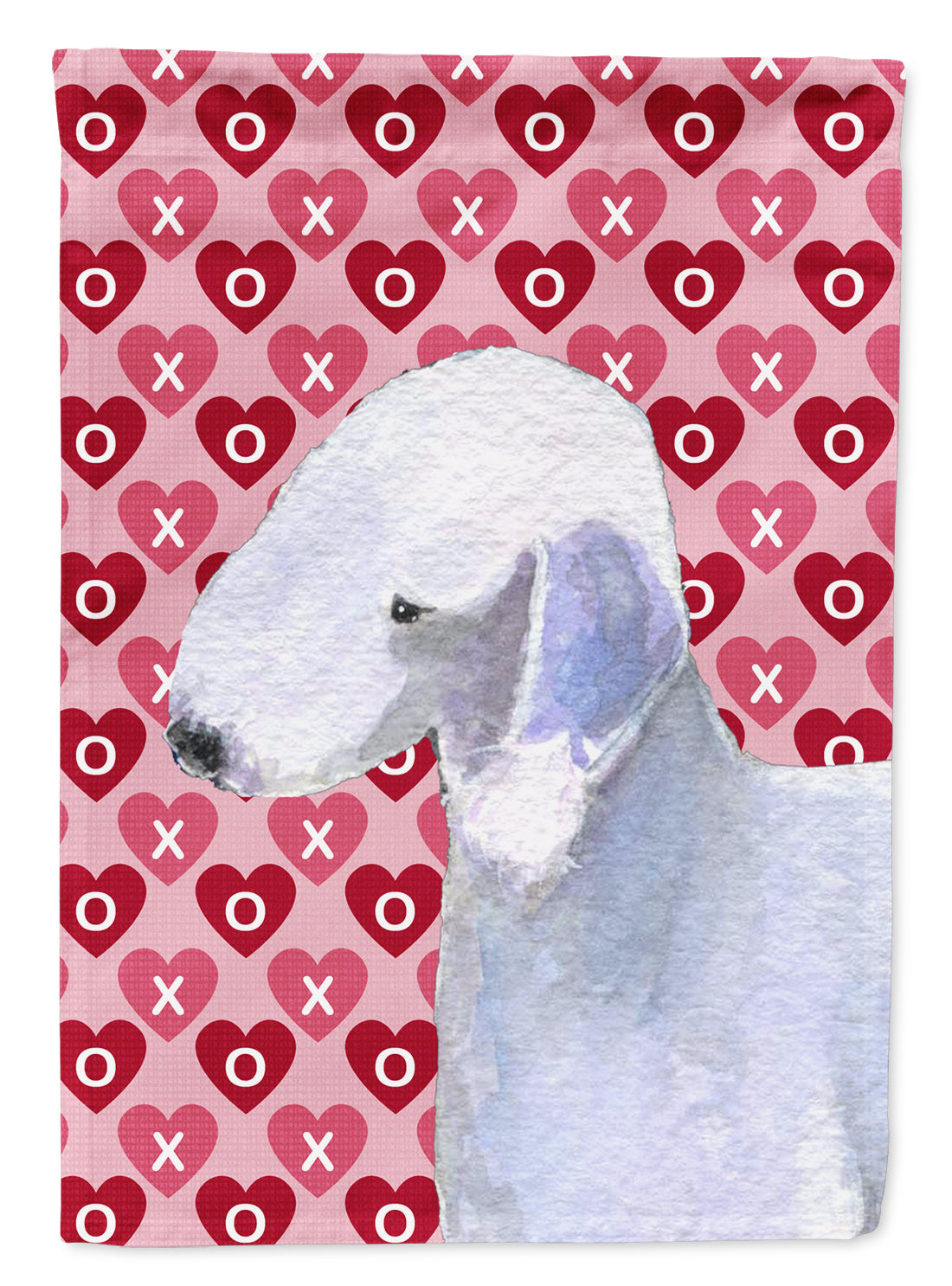 Bedlington Terrier Hearts Love and Valentine's Day Portrait House Flag 28x40 Porch Sleeve Pole Decorative Outside Yard Banner Artwork Wall Hanging, Polyester