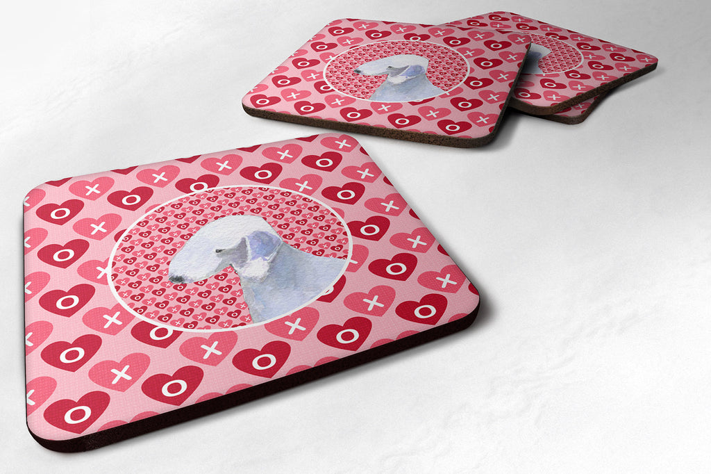 Bedlington Terrier Hearts Love and Valentine's Day Portrait Foam Coasters Set of 4 Cup Coasters for Indoor Outdoor, Tabletop Protection, Anti Slip, Mouse pad Material
