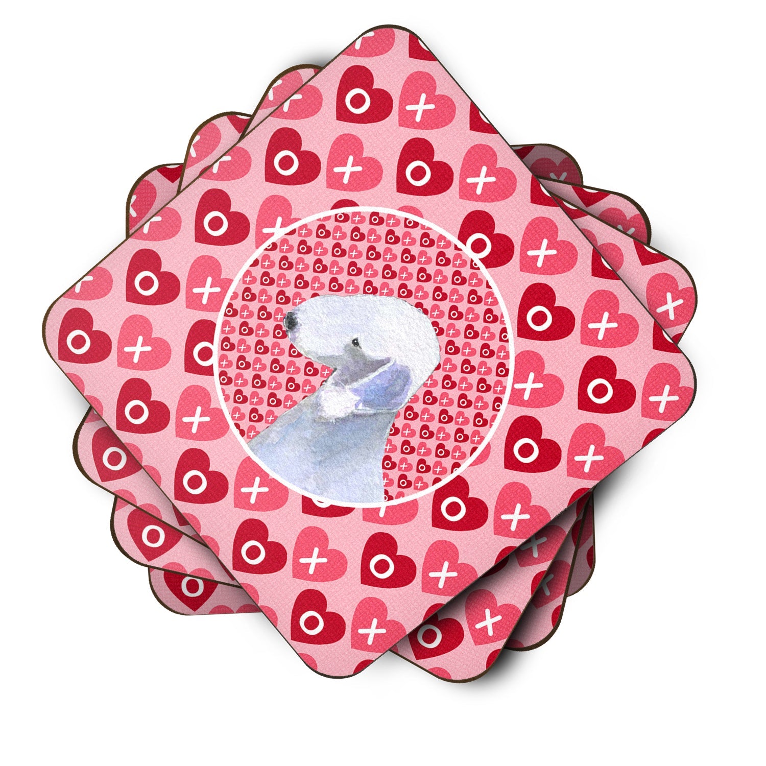 Bedlington Terrier Hearts Love and Valentine's Day Portrait Foam Coasters Set of 4 Cup Coasters for Indoor Outdoor, Tabletop Protection, Anti Slip, Mouse pad Material