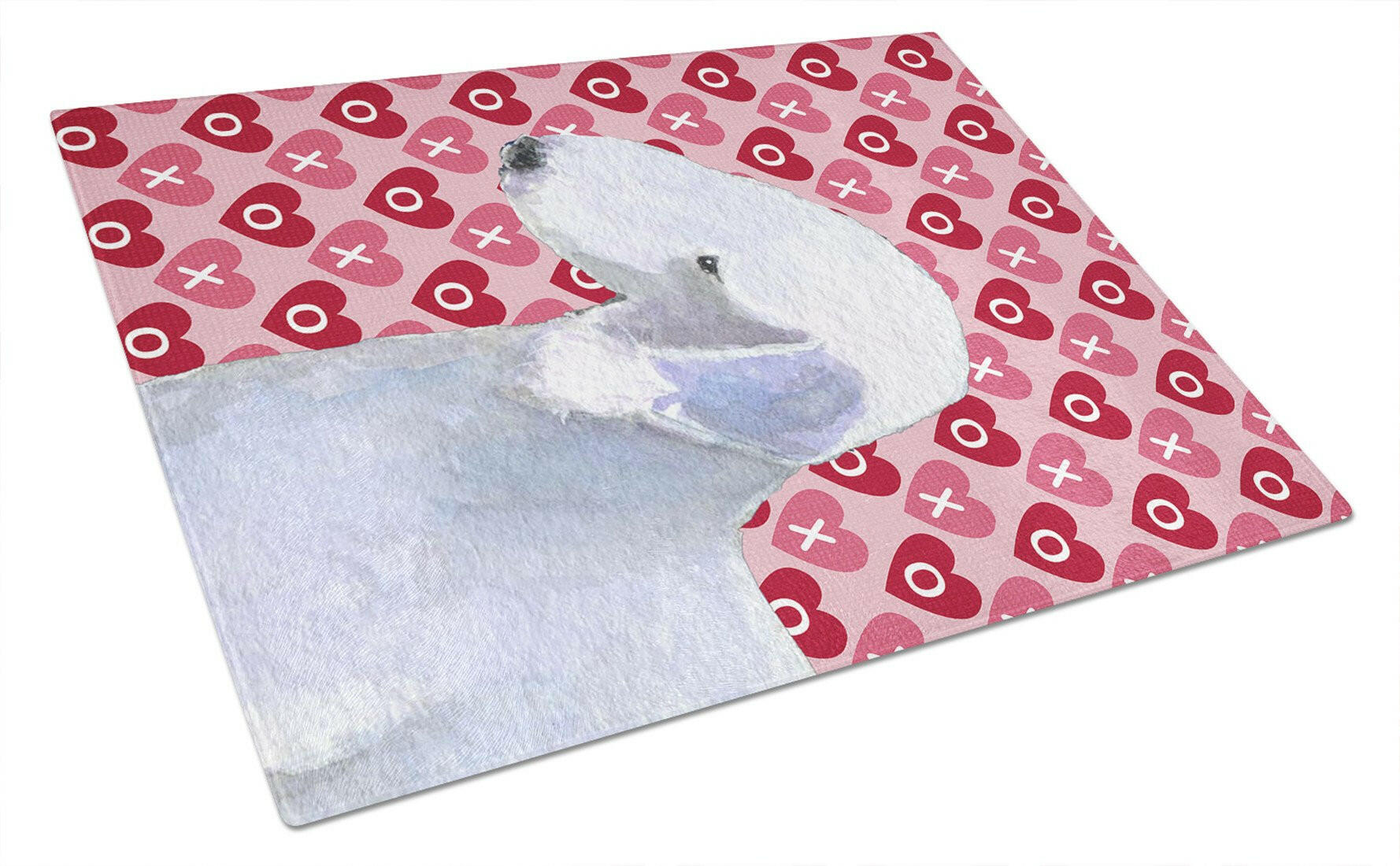 Bedlington Terrier Hearts Love and Valentine's Day Portrait Cutting Board Tempered Glass Kitchen Cutting Surface, Heat Resistant Chopping, Non-Slip Feet, Food Prep & Serving