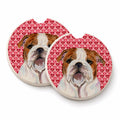 Bulldog English Hearts Love Valentine's Day Set of 2 Cup Holder Car Coasters Absorbent Round Sandstone Coasters Gifts for Men or Women, 2.5, Multicolor