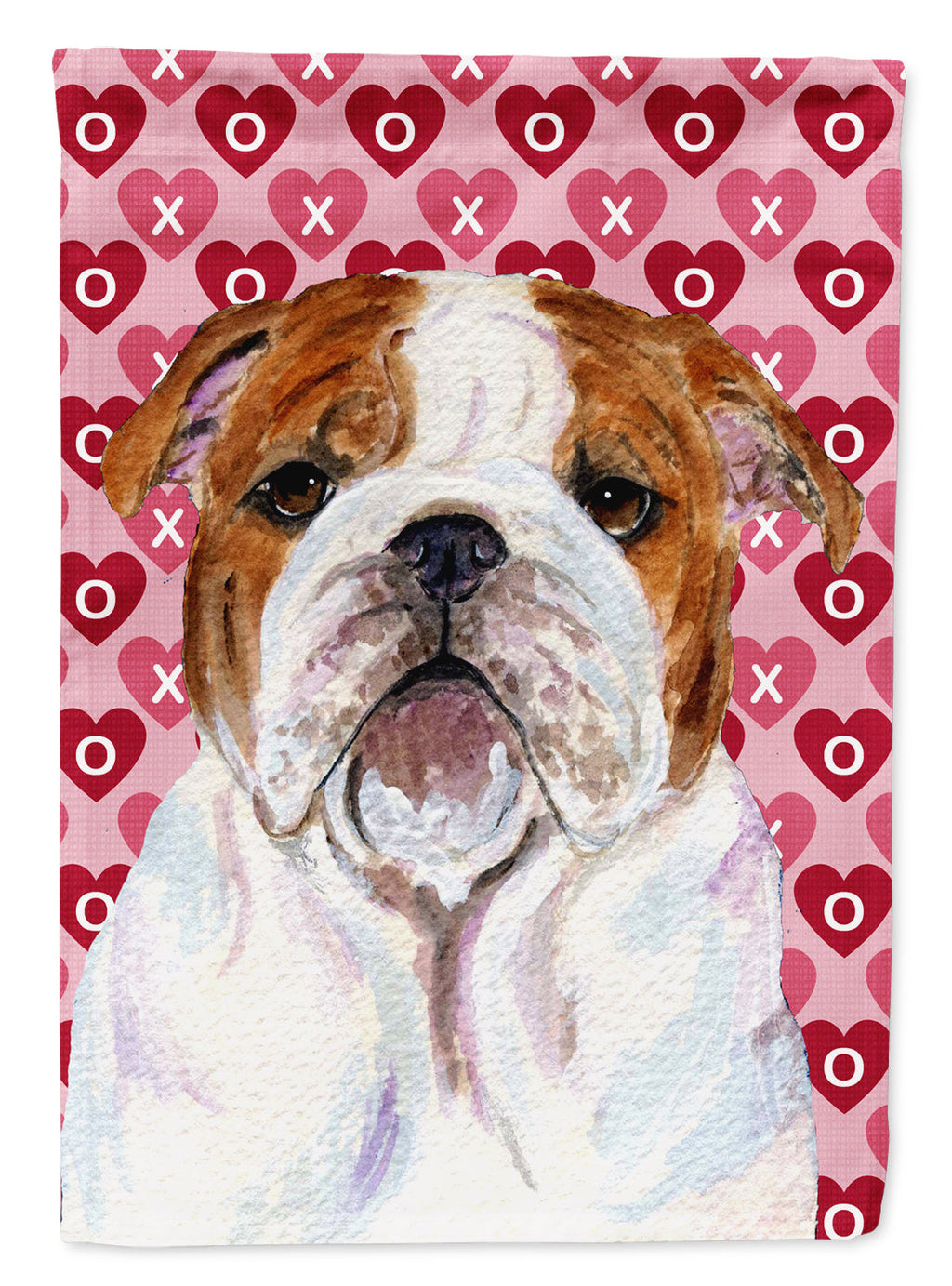 Bulldog English Hearts Love Valentine's Day House Flag 28x40 Porch Sleeve Pole Decorative Outside Yard Banner Artwork Wall Hanging, Polyester