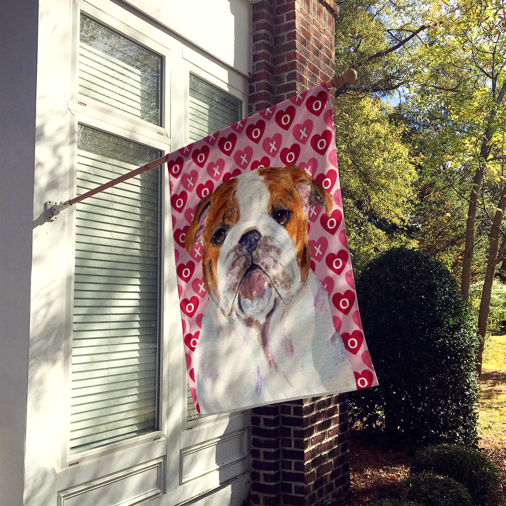 Bulldog English Hearts Love Valentine's Day House Flag 28x40 Porch Sleeve Pole Decorative Outside Yard Banner Artwork Wall Hanging, Polyester