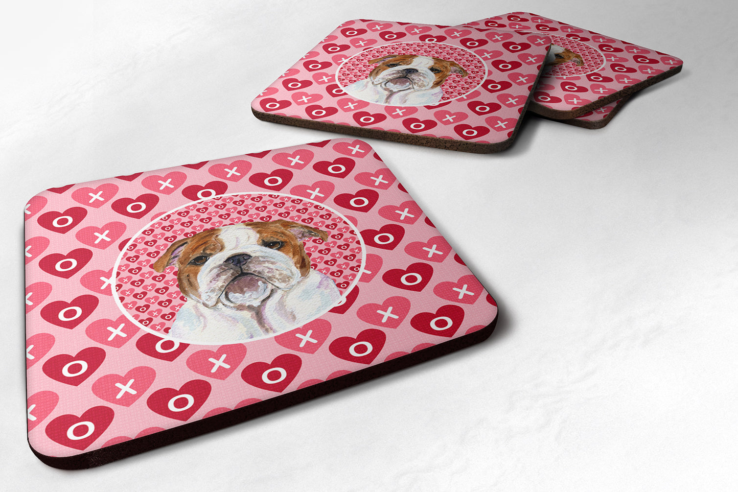 Bulldog English Hearts Love Valentine's Day Foam Coasters Set of 4 Cup Coasters for Indoor Outdoor, Tabletop Protection, Anti Slip, Mouse pad Material