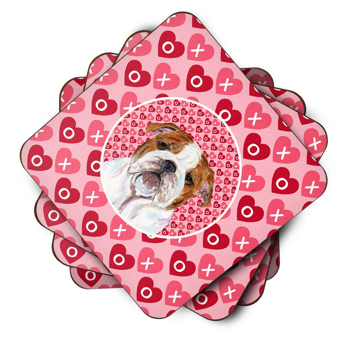 Bulldog English Hearts Love Valentine's Day Foam Coasters Set of 4 Cup Coasters for Indoor Outdoor, Tabletop Protection, Anti Slip, Mouse pad Material