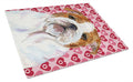 Bulldog English Hearts Love Valentine's Day Cutting Board Tempered Glass Kitchen Cutting Surface, Heat Resistant Chopping, Non-Slip Feet, Food Prep & Serving