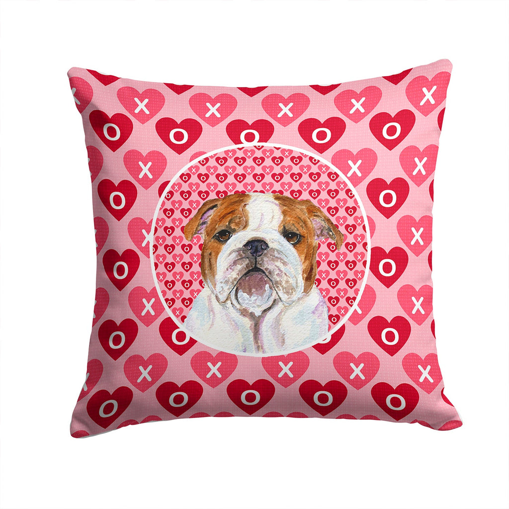 Bulldog English Hearts Love Valentine's Day Decorative Throw Pillow 14x14 Indoor Outdoor Accent Cushion, Fabric Cover with Insert for Sofa, Bed, Porch & Living Room