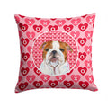 Bulldog English Hearts Love Valentine's Day Decorative Throw Pillow 14x14 Indoor Outdoor Accent Cushion, Fabric Cover with Insert for Sofa, Bed, Porch & Living Room