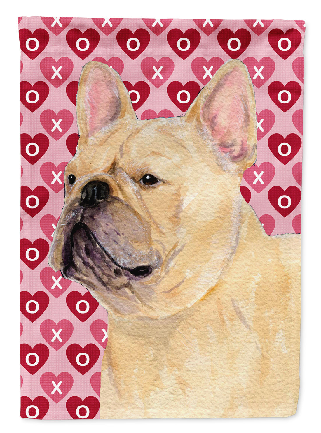 French Bulldog Hearts Love and Valentine's Day Portrait House Flag 28x40 Porch Sleeve Pole Decorative Outside Yard Banner Artwork Wall Hanging, Polyester