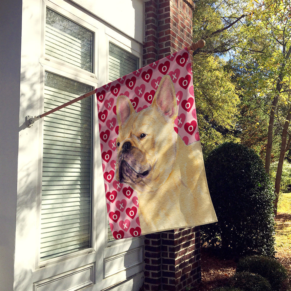 French Bulldog Hearts Love and Valentine's Day Portrait House Flag 28x40 Porch Sleeve Pole Decorative Outside Yard Banner Artwork Wall Hanging, Polyester