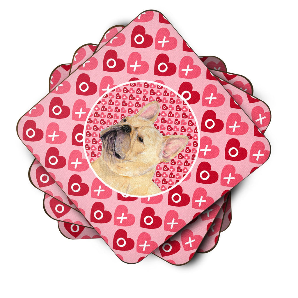 French Bulldog Hearts Love and Valentine's Day Portrait Foam Coasters Set of 4 Cup Coasters for Indoor Outdoor, Tabletop Protection, Anti Slip, Mouse pad Material