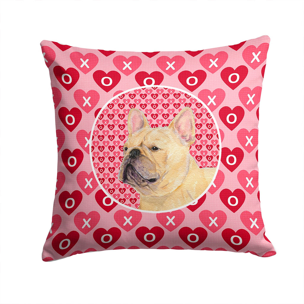 French Bulldog Hearts Love and Valentine's Day Portrait Decorative Throw Pillow 14x14 Indoor Outdoor Accent Cushion, Fabric Cover with Insert for Sofa, Bed, Porch & Living Room