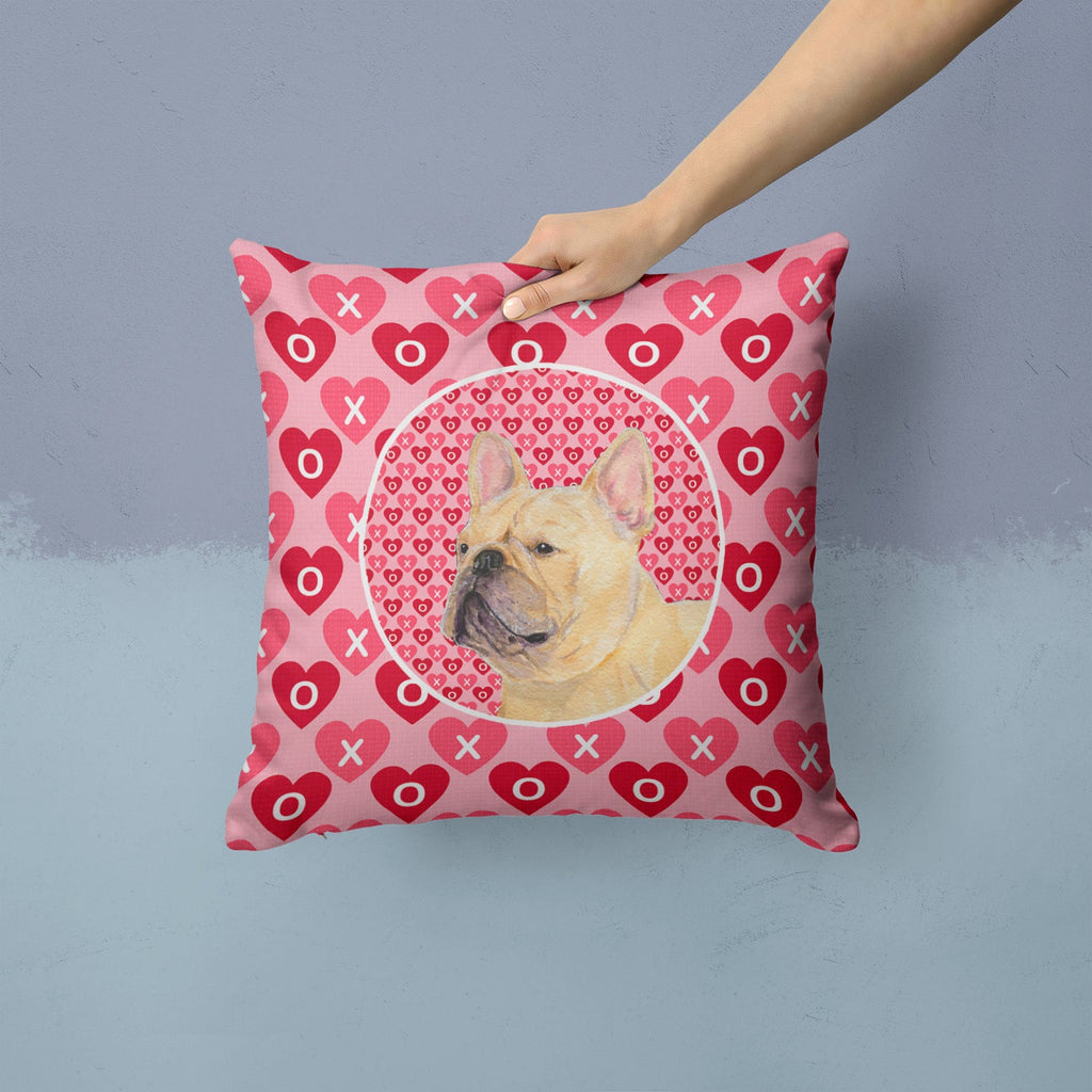 French Bulldog Hearts Love and Valentine's Day Portrait Decorative Throw Pillow 14x14 Indoor Outdoor Accent Cushion, Fabric Cover with Insert for Sofa, Bed, Porch & Living Room