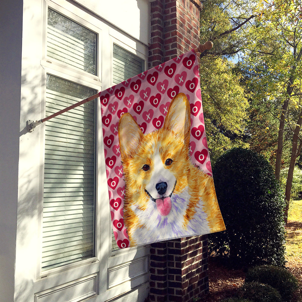 Corgi Hearts Love and Valentine's Day Portrait House Flag 28x40 Porch Sleeve Pole Decorative Outside Yard Banner Artwork Wall Hanging, Polyester