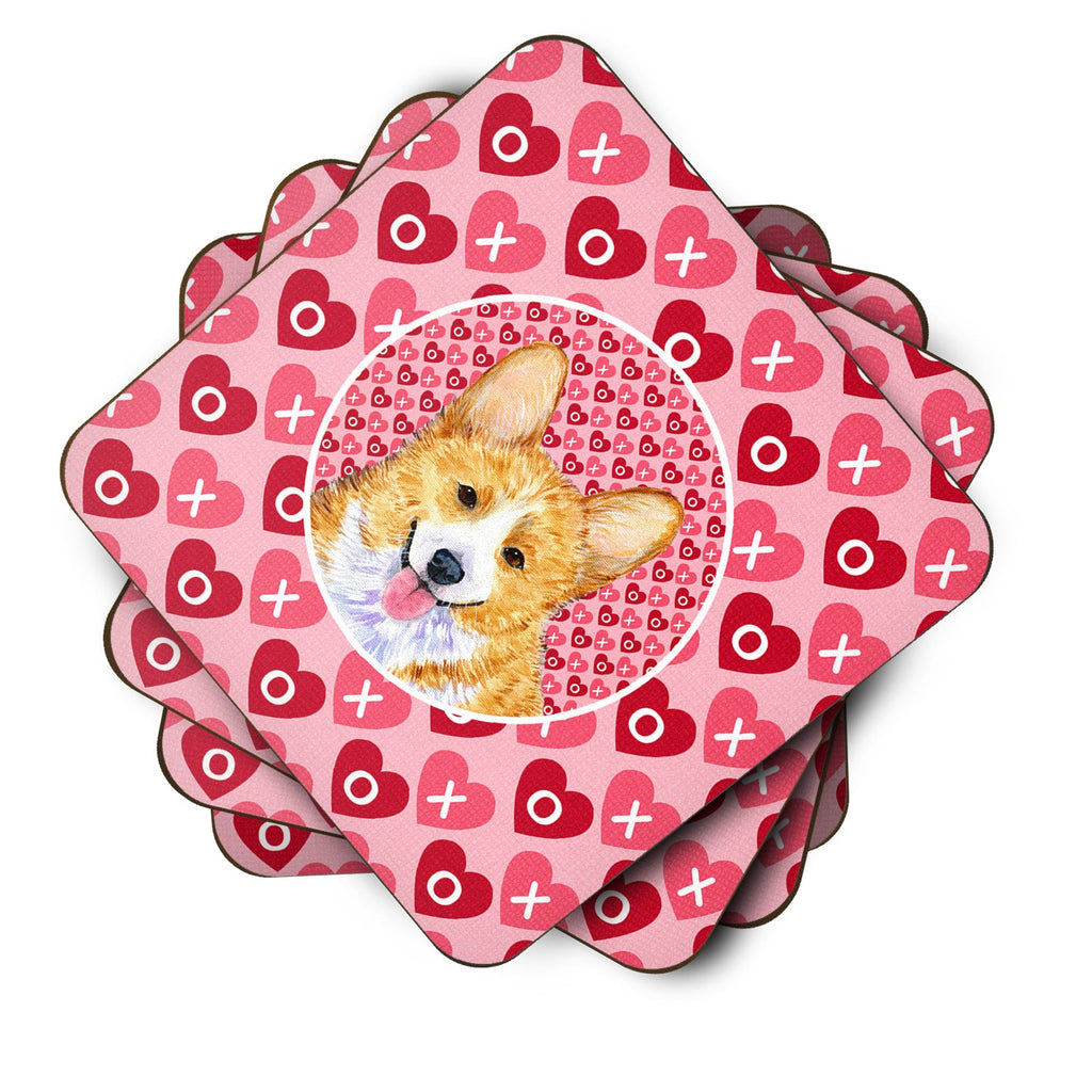 Corgi Hearts Love and Valentine's Day Portrait Foam Coasters Set of 4 Cup Coasters for Indoor Outdoor, Tabletop Protection, Anti Slip, Mouse pad Material
