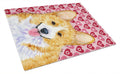 Corgi Hearts Love and Valentine's Day Portrait Cutting Board Tempered Glass Kitchen Cutting Surface, Heat Resistant Chopping, Non-Slip Feet, Food Prep & Serving