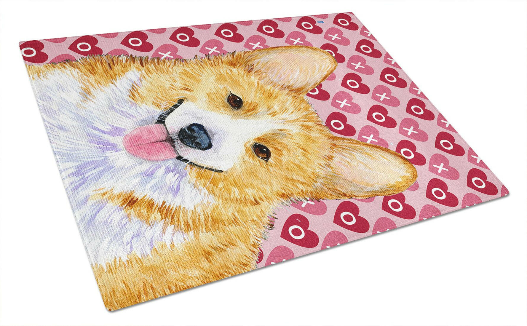 Corgi Hearts Love and Valentine's Day Portrait Cutting Board Tempered Glass Kitchen Cutting Surface, Heat Resistant Chopping, Non-Slip Feet, Food Prep & Serving