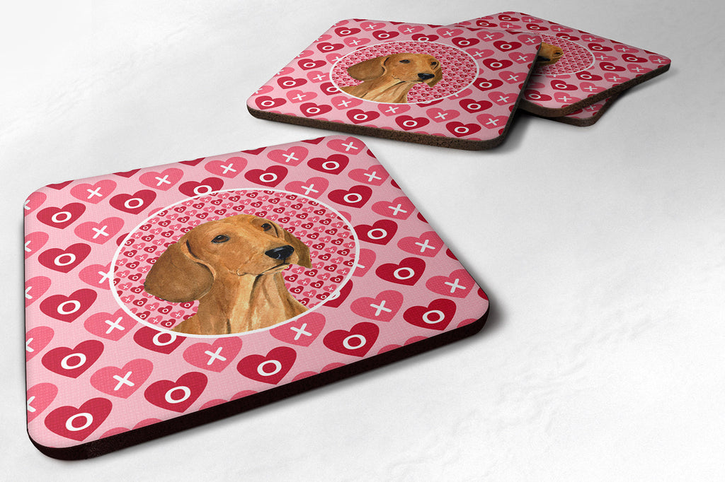 Dachshund Hearts Love and Valentine's Day Portrait Foam Coasters Set of 4 Cup Coasters for Indoor Outdoor, Tabletop Protection, Anti Slip, Mouse pad Material