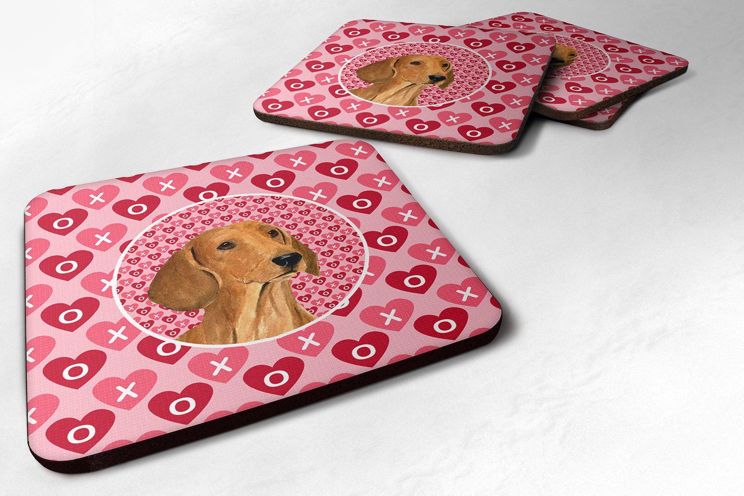 Dachshund Hearts Love and Valentine's Day Portrait Foam Coasters Set of 4 Cup Coasters for Indoor Outdoor, Tabletop Protection, Anti Slip, Mouse pad Material