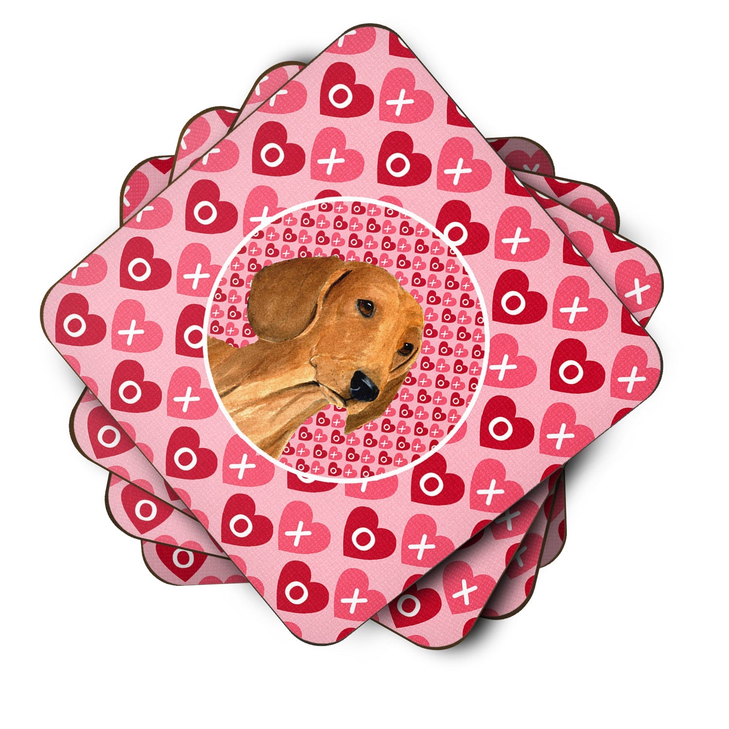 Dachshund Hearts Love and Valentine's Day Portrait Foam Coasters Set of 4 Cup Coasters for Indoor Outdoor, Tabletop Protection, Anti Slip, Mouse pad Material