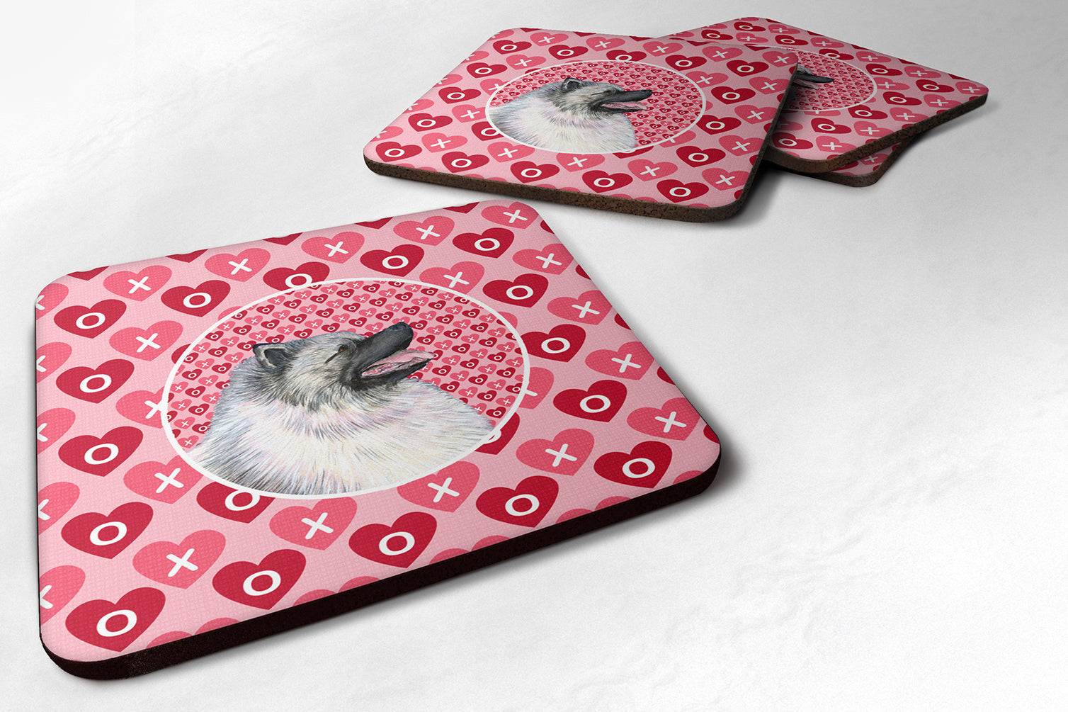 Keeshond Hearts Love and Valentine's Day Portrait Foam Coasters Set of 4 Cup Coasters for Indoor Outdoor, Tabletop Protection, Anti Slip, Mouse pad Material