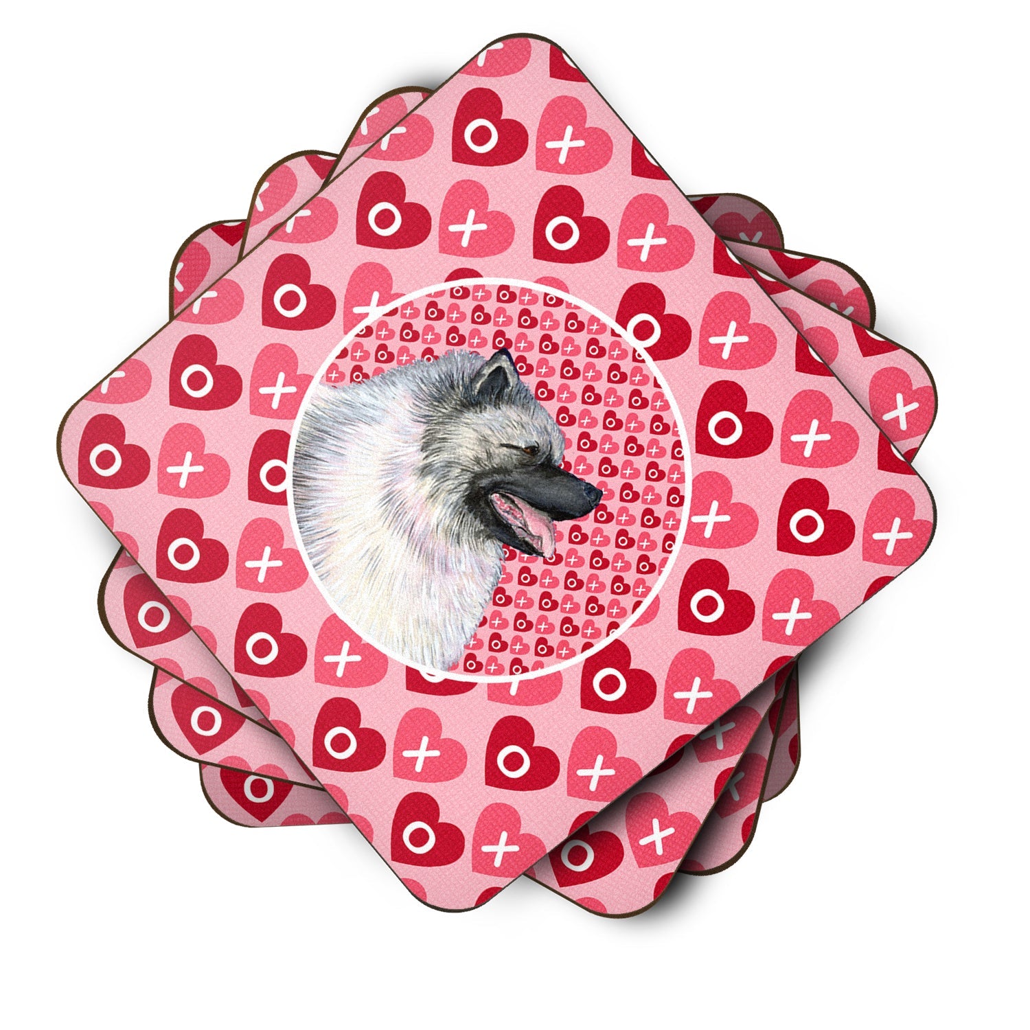 Keeshond Hearts Love and Valentine's Day Portrait Foam Coasters Set of 4 Cup Coasters for Indoor Outdoor, Tabletop Protection, Anti Slip, Mouse pad Material