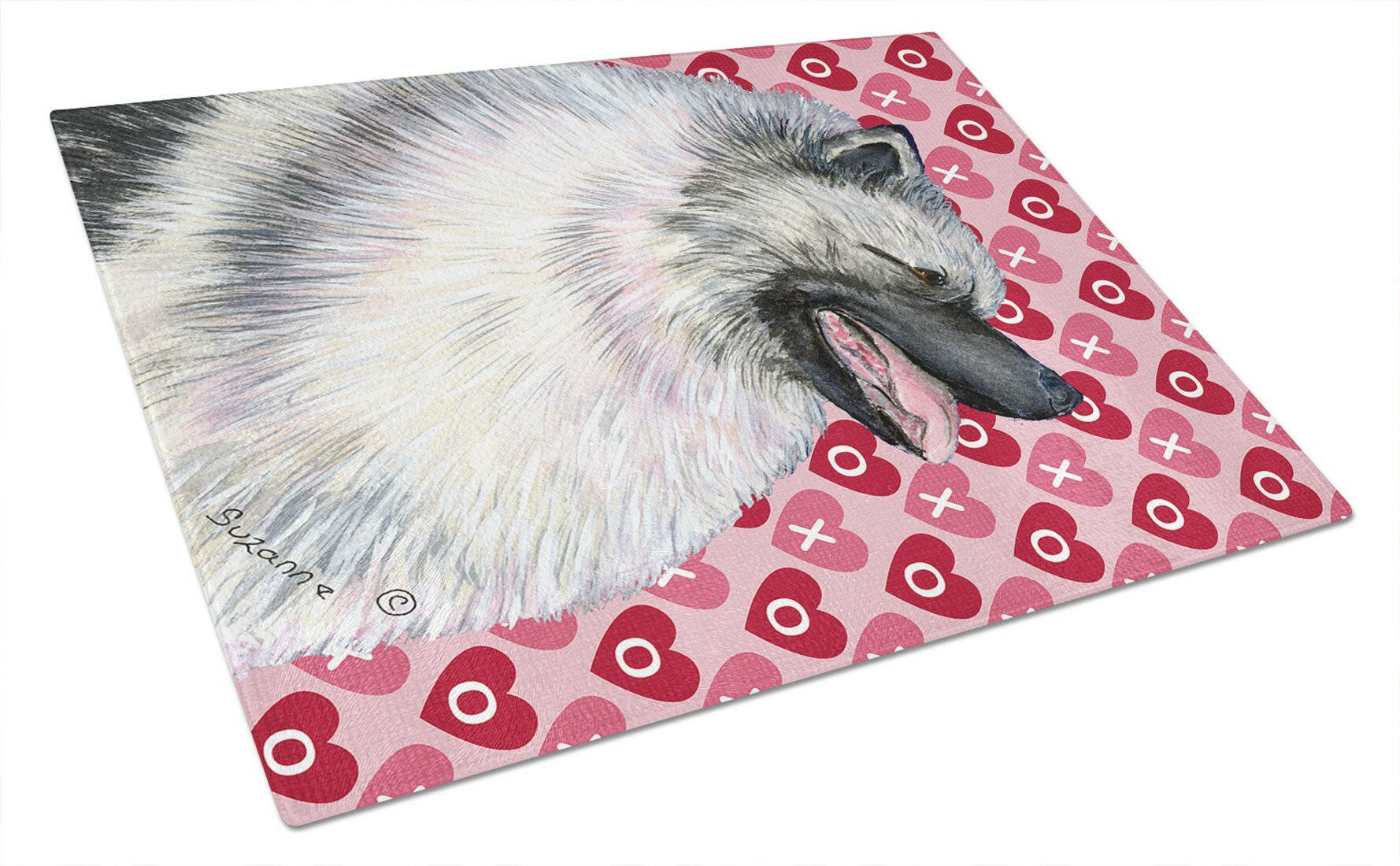 Keeshond Hearts Love and Valentine's Day Portrait Cutting Board Tempered Glass Kitchen Cutting Surface, Heat Resistant Chopping, Non-Slip Feet, Food Prep & Serving