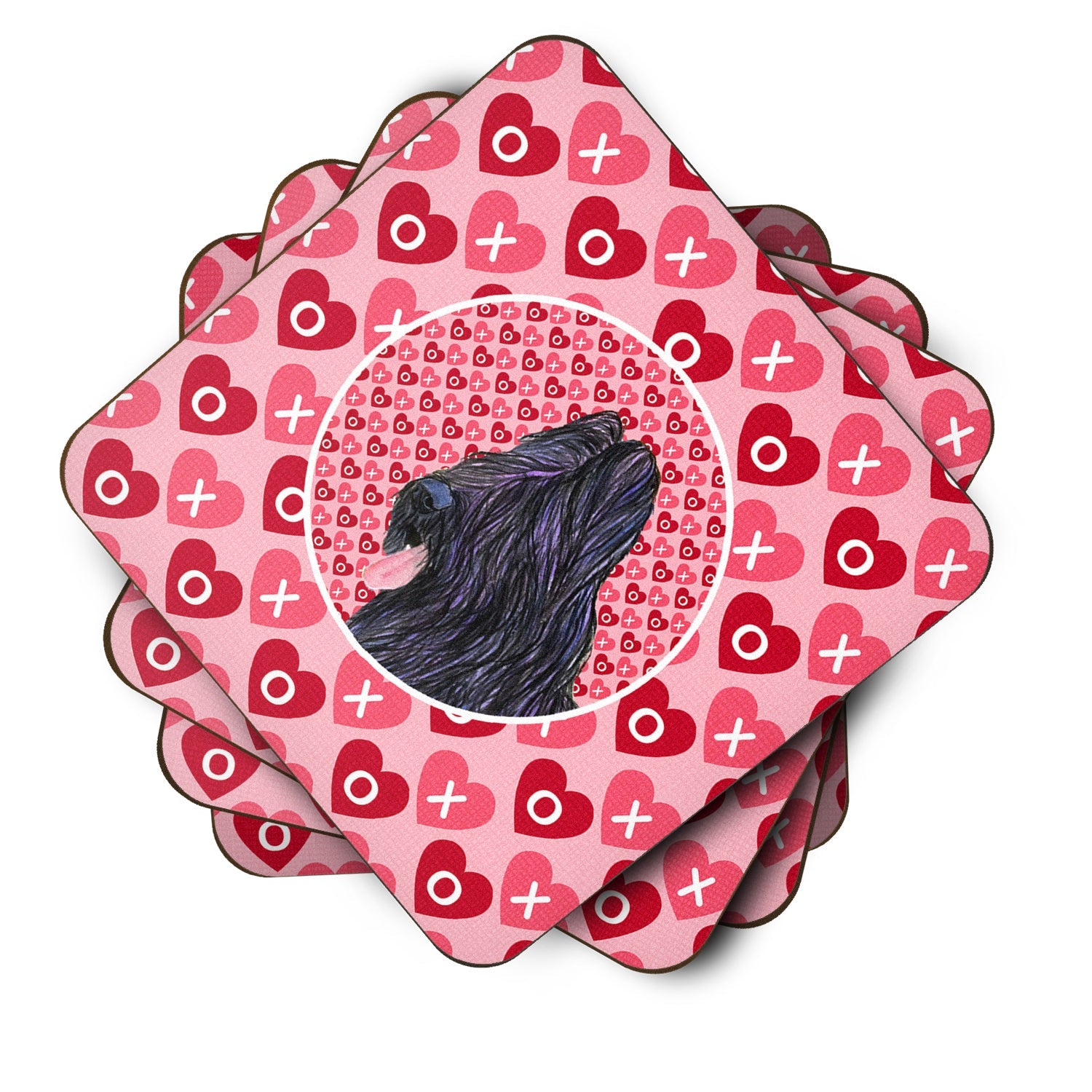 Briard Hearts and Love Foam Coasters Set of 4 Cup Coasters for Indoor Outdoor, Tabletop Protection, Anti Slip, Mouse pad Material