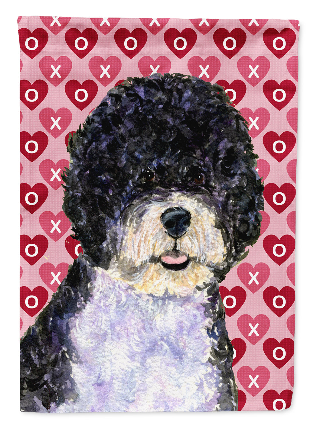Portuguese Water Dog Hearts Love Valentine's Day House Flag 28x40 Porch Sleeve Pole Decorative Outside Yard Banner Artwork Wall Hanging, Polyester