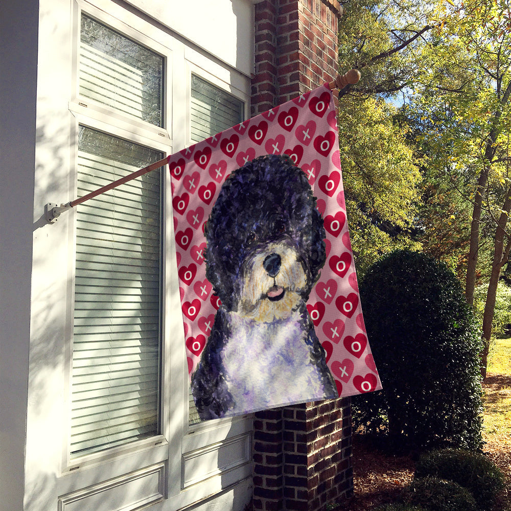 Portuguese Water Dog Hearts Love Valentine's Day House Flag 28x40 Porch Sleeve Pole Decorative Outside Yard Banner Artwork Wall Hanging, Polyester