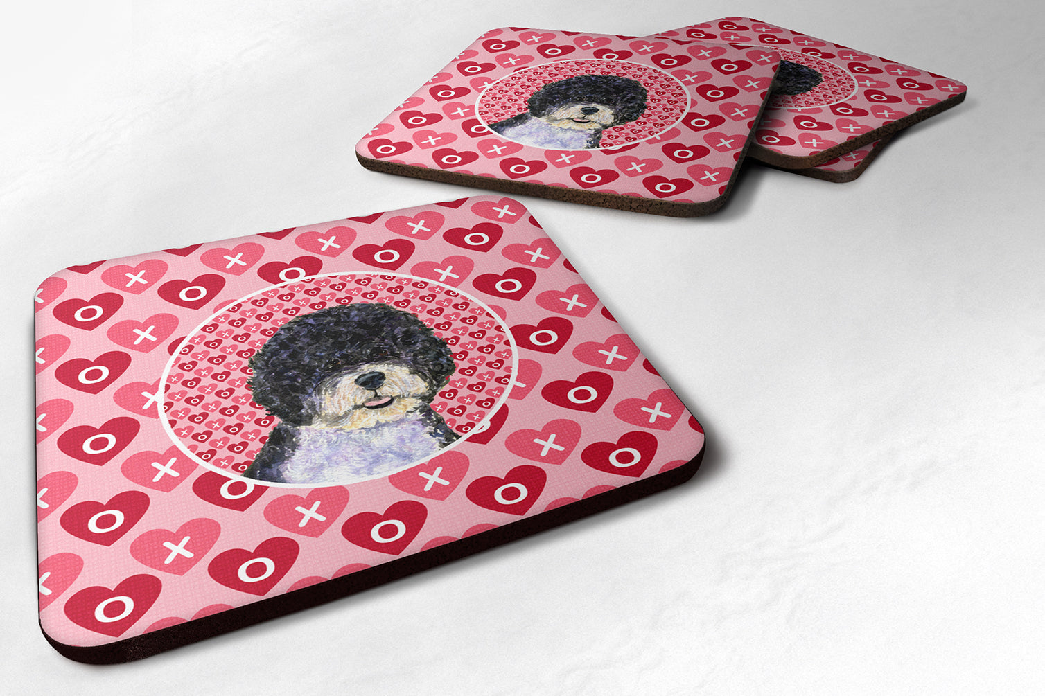 Portuguese Water Dog Hearts Love Valentine's Day Foam Coasters Set of 4 Cup Coasters for Indoor Outdoor, Tabletop Protection, Anti Slip, Mouse pad Material