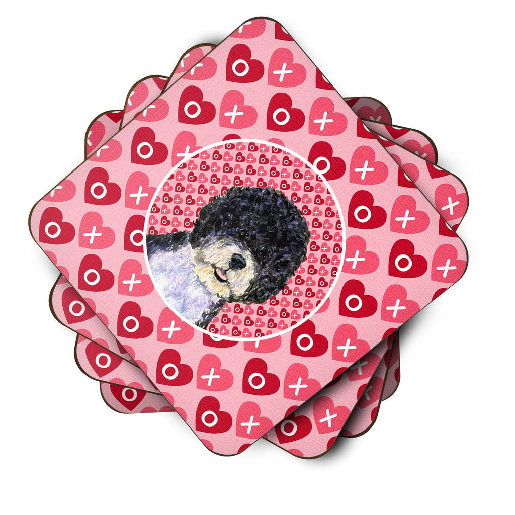 Portuguese Water Dog Hearts Love Valentine's Day Foam Coasters Set of 4 Cup Coasters for Indoor Outdoor, Tabletop Protection, Anti Slip, Mouse pad Material