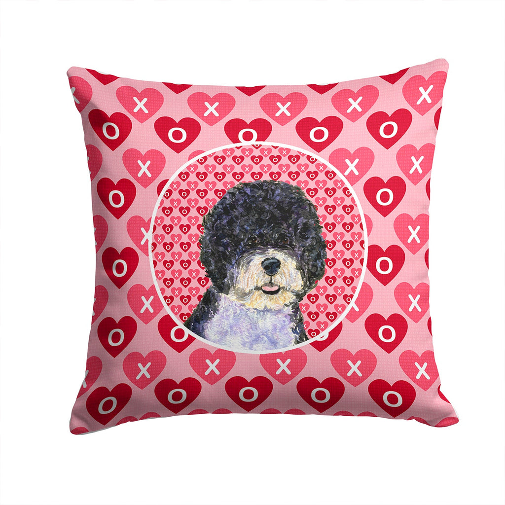 Portuguese Water Dog Hearts Love Valentine's Day Decorative Throw Pillow 14x14 Indoor Outdoor Accent Cushion, Fabric Cover with Insert for Sofa, Bed, Porch & Living Room
