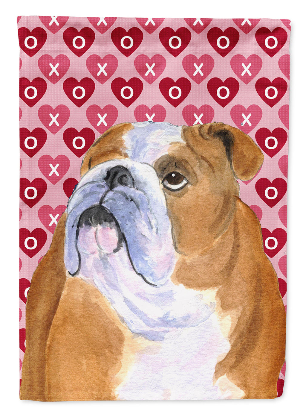 Bulldog English Hearts Love Valentine's Day House Flag 28x40 Porch Sleeve Pole Decorative Outside Yard Banner Artwork Wall Hanging, Polyester