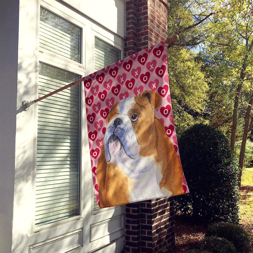 Bulldog English Hearts Love Valentine's Day House Flag 28x40 Porch Sleeve Pole Decorative Outside Yard Banner Artwork Wall Hanging, Polyester