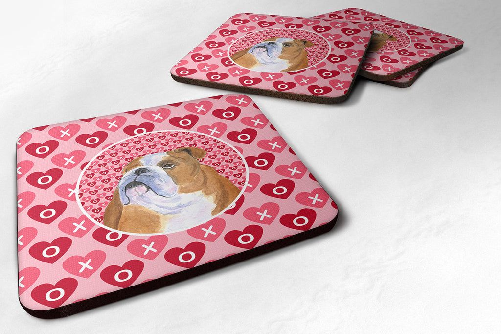 Bulldog English Hearts Love Valentine's Day Foam Coasters Set of 4 Cup Coasters for Indoor Outdoor, Tabletop Protection, Anti Slip, Mouse pad Material