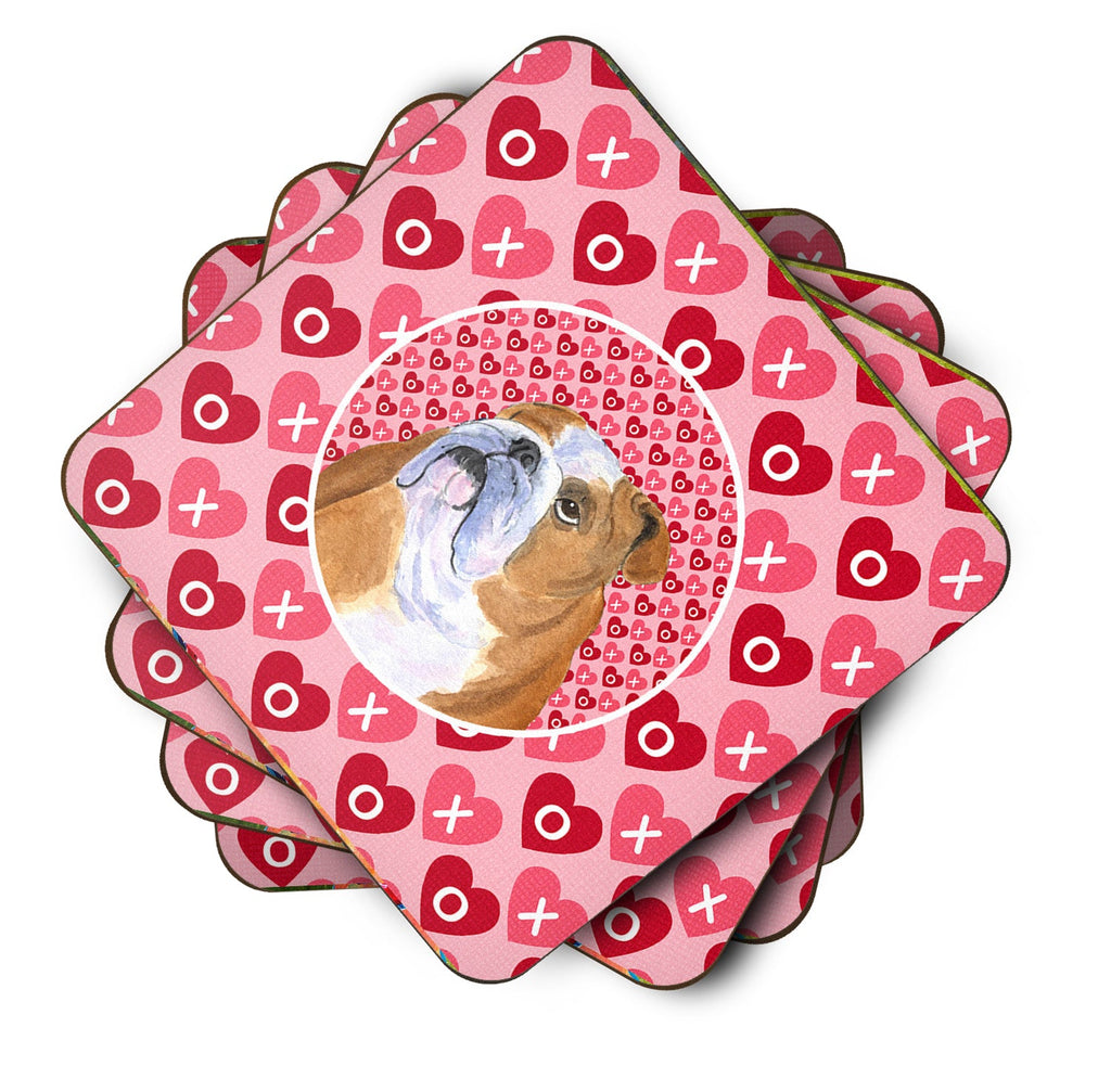 Bulldog English Hearts Love Valentine's Day Foam Coasters Set of 4 Cup Coasters for Indoor Outdoor, Tabletop Protection, Anti Slip, Mouse pad Material