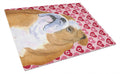 Bulldog English Hearts Love Valentine's Day Cutting Board Tempered Glass Kitchen Cutting Surface, Heat Resistant Chopping, Non-Slip Feet, Food Prep & Serving