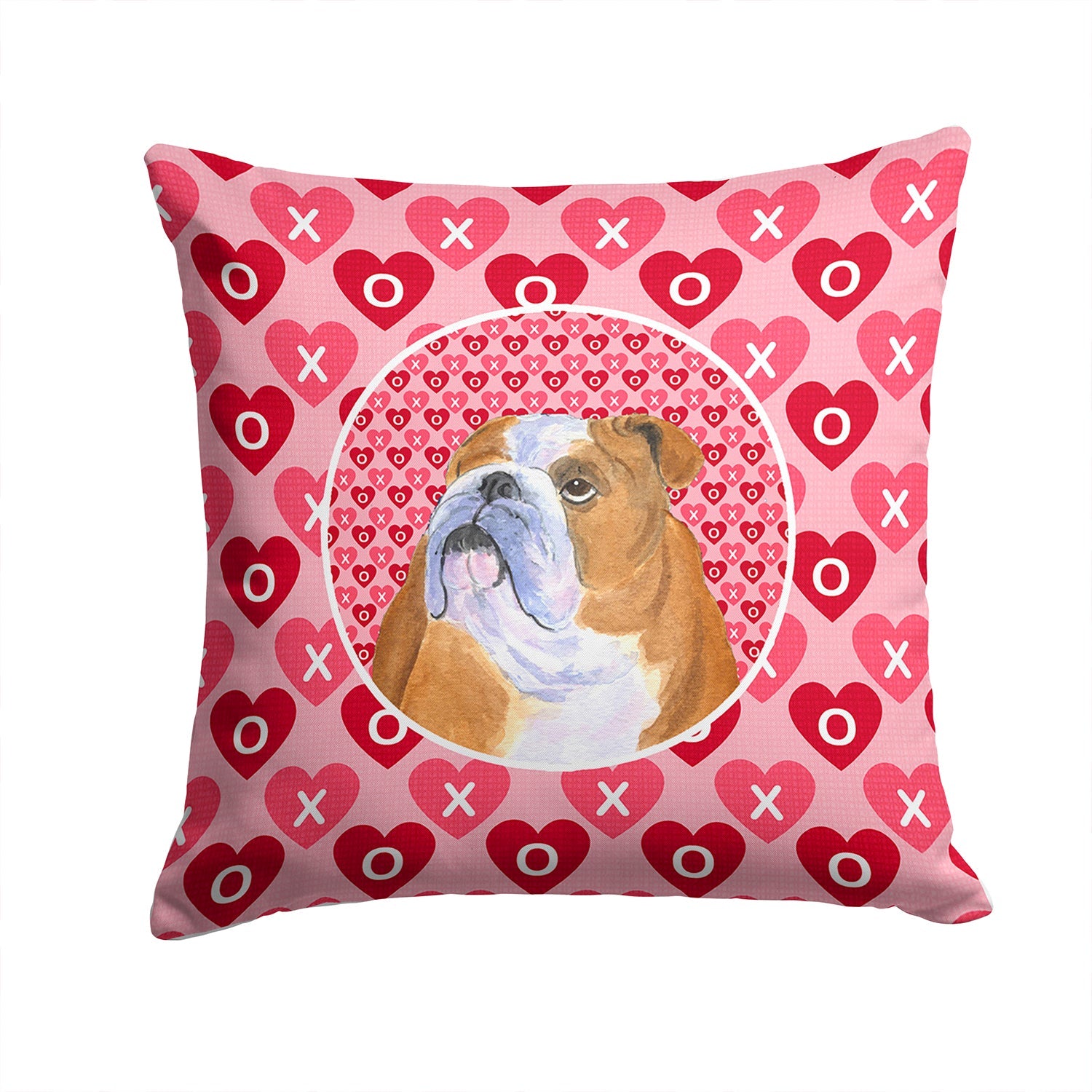 Bulldog English Hearts Love Valentine's Day Decorative Throw Pillow 14x14 Indoor Outdoor Accent Cushion, Fabric Cover with Insert for Sofa, Bed, Porch & Living Room