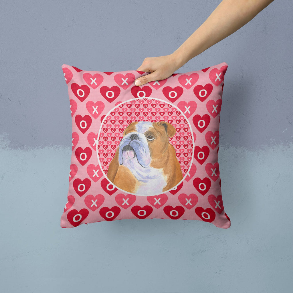 Bulldog English Hearts Love Valentine's Day Decorative Throw Pillow 14x14 Indoor Outdoor Accent Cushion, Fabric Cover with Insert for Sofa, Bed, Porch & Living Room